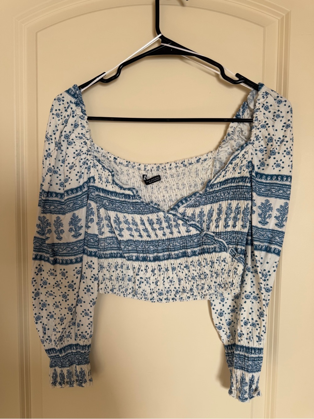 Zara Blue and White Smocked Crop Top